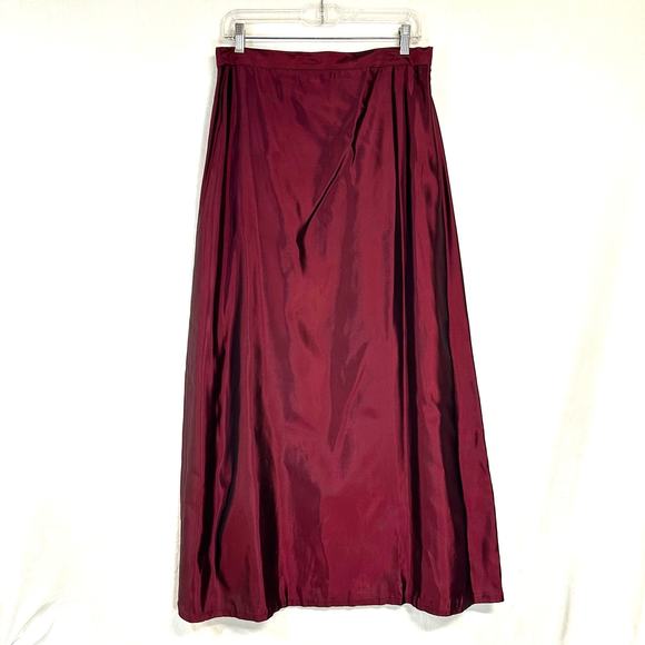 VTG JR Nites Caliendo Medium Satin Maxi Skirt Maroon Deep Red Romantic Goth Sexy - Picture 1 of 9